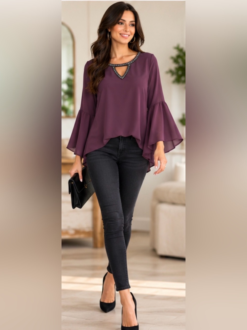 NWT Juicy Couture M Plum Purple Peasant Bell Sleeve Blouse Medium / Bohemian Y2K